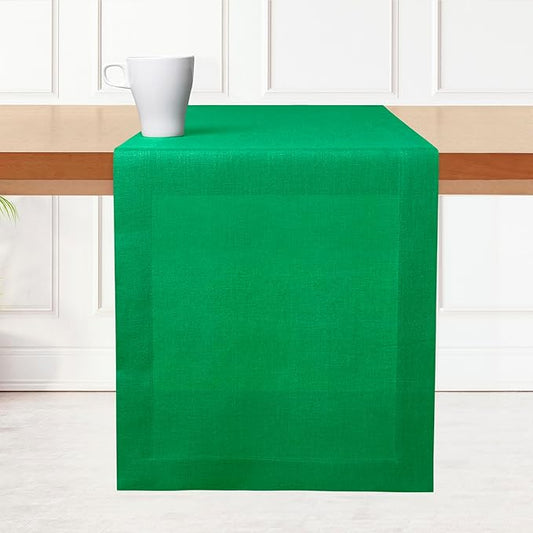 D'Moksha Homes Linen Kelly Green Table Runner 144 Inches Long - 100% Pure Linen Extra Long Table Runner 14 x 144 Inch for Winter, Holiday, New Year - Machine Washable