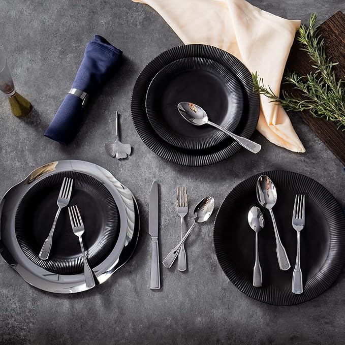 KINGSTONE 60-Piece Silverware Set, 18/10 Stainless Steel Flatware Set for 12, Tableware Cutlery Set, Utensil Sets for Home Restaurant, Mirror Finish, Dishwasher Safe