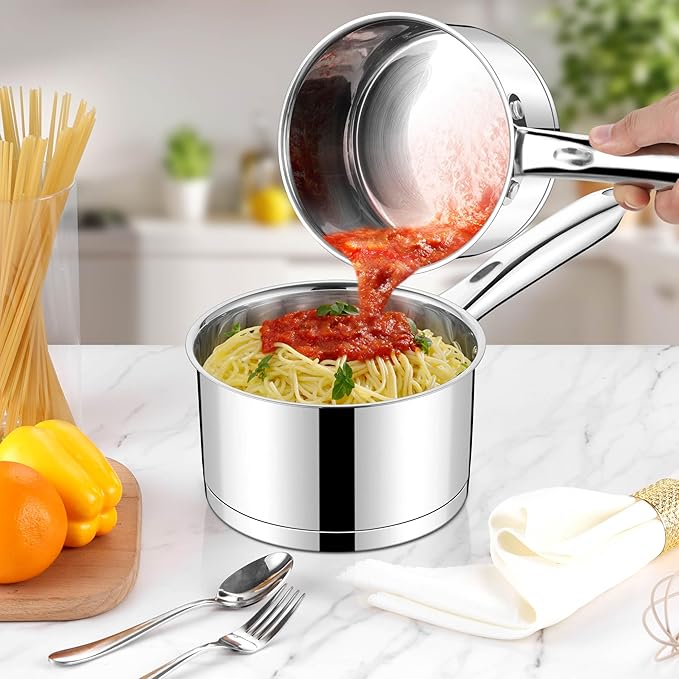 LIANYU Stainless Steel Saucepan with Visible Lid, 1QT & 2QT & 3QT Sauce Pan Sets, Multi-Purpose Small Induction Cooking Pots for Home Kitchen, Healthy & Non-Toxic, Oven & Dishwasher Safe