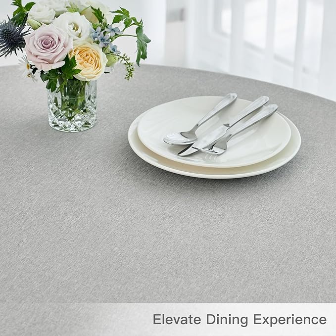 maxmill Linen Textured Tablecloth Spill-Proof Stainproof Wrinkle Free Washable Fabric Table Cloth for Circular Table Cover, Dining Room Buffet Banquet Party Holiday Dinner, Round 70 Inch Light Grey