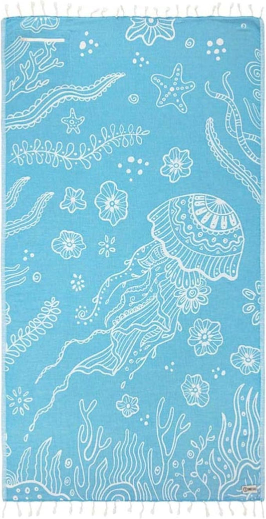 Sand Cloud Turkish Beach Towel - Sand Free - 100% Organic Turkish Cotton Yarn - Quick Dry Towel for Beach, Picnic, Blanket or Bath - As Seen on Shark Tank - Marine Life (Boho Octopus)