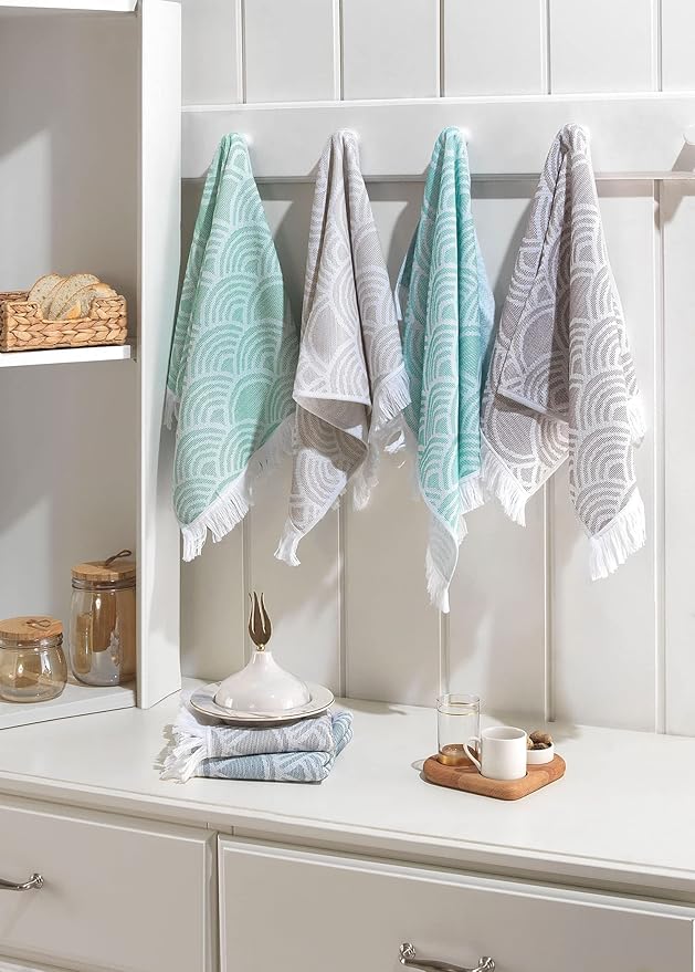 sea me at home Kitchen Towels Decorative Set of 2, Turkish Hand Towels for Bathroom, Luxury Turkish Cotton Dish Tea Towels 14 x 30 Inches for Modern, Boho, and Farmhouse Decor (Gray Waves)