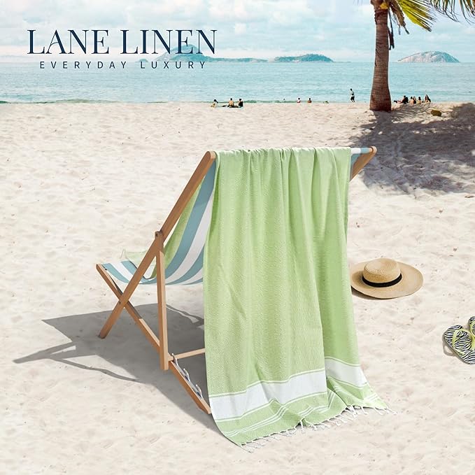 LANE LINEN Turkish Beach Towel 2 Pack, Oversized Beach Towel 39"x71", Lightweight Beach Essentials for Women, Large Pool Towel, Absorbent & Quick Dry, Sand Free Beach Towel - Jade Lime