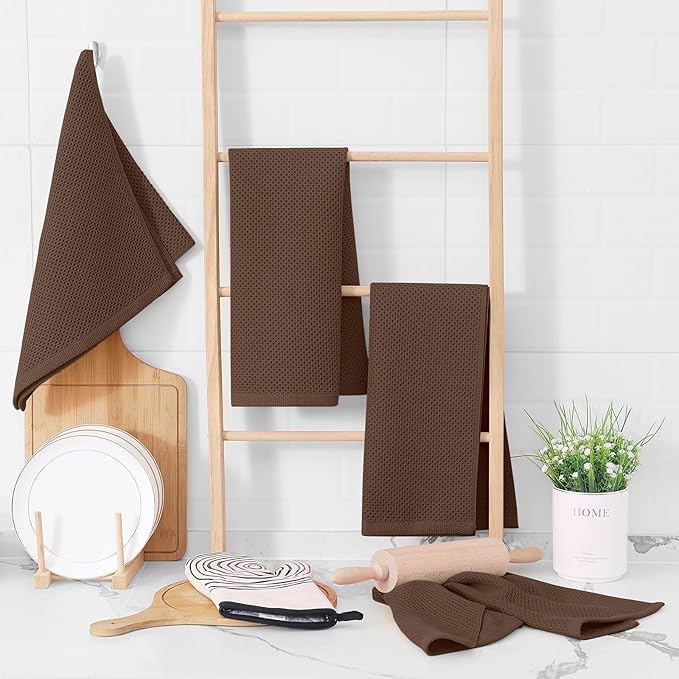 Homaxy 100% Cotton Waffle Weave Kitchen Dish Towels, Ultra Soft Absorbent Quick Drying Cleaning Towel, 13 x 28 Inches, 6-Pack, Coffee