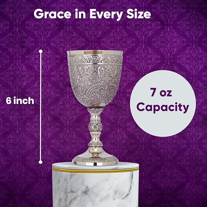 REPLICARTZ Gold Embossed Chalice Goblet – Medieval-Style Brass Cup for Ceremonial Use, Wine, Altar, and Religious Décor – 7 oz / 210 ml Full Size Vintage Goblet for Collectors & Gifts