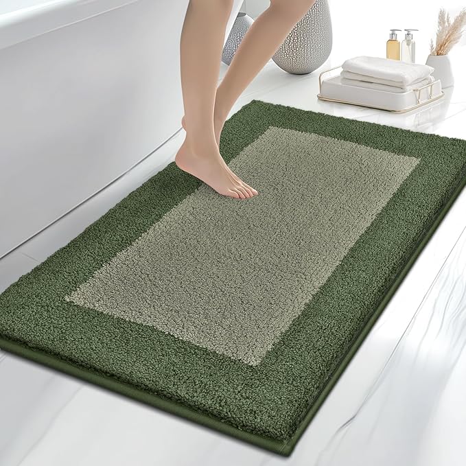 Bathroom Rugs 30" x 46", Non-Slip Extra Soft Absorbent Bath Rugs, Machine Washable Quick Dry Bath Mats for Bathroom Floor, Shower, Bathtub and Sink, Sage Green & Budding Green