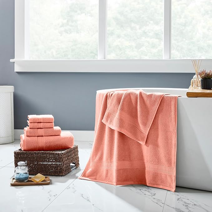 Modern Threads 6-Piece Rayon from Bamboo & Cotton Blend Towel Set - Ultra Soft & Absorbent, Peach