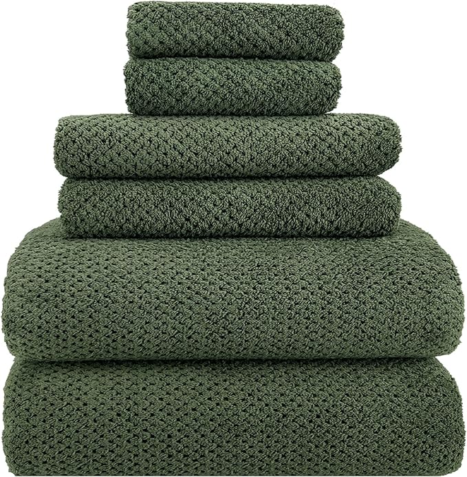 YTYC 29x59 Inch Bath Towels Set of 6 Large, Super Soft Lint Free Lightweight Microfiber Shower Towels for Bathroom 80% Polyester (Olive Green, 6 Piece)
