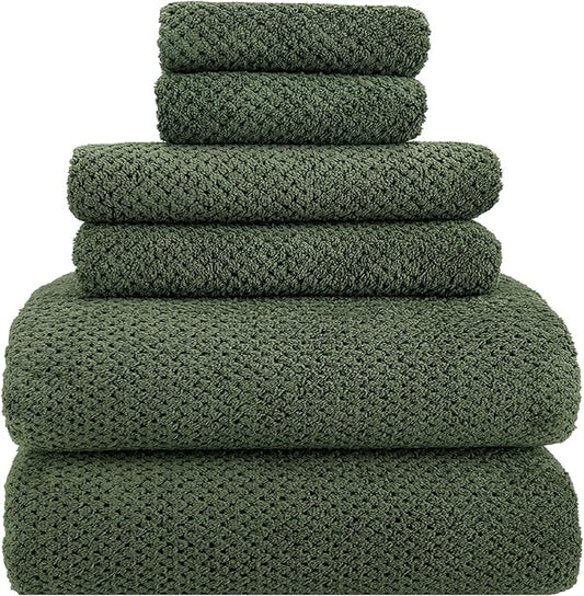 YTYC 29x59 Inch Bath Towels Set of 6 Large, Super Soft Lint Free Lightweight Microfiber Shower Towels for Bathroom 80% Polyester (Olive Green, 6 Piece)
