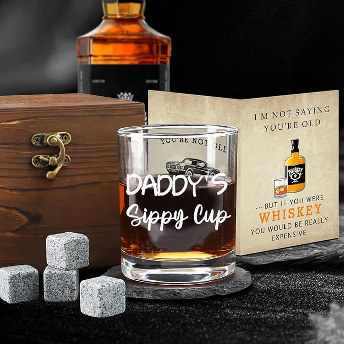 Christmas Gifts,Daddy's Sippy Cup Whiskey Glass 11 OZ, First Fathers Day Gift Ideas for New Dad, Husband, Boyfriend from Daughter Wife Son Kids, Girl Dad Gifts for Fathers Day,Birthday,Christmas