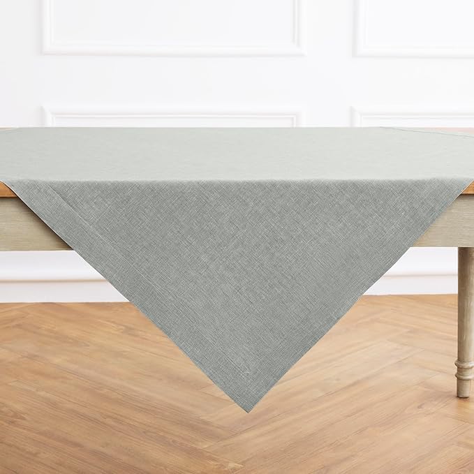Solino Home Linen Cloth Tablecloth 52 x 52 Inch - 100% Pure Linen Chambray Grey Square Tablecloth - Athena, Machine Washable Table Throw