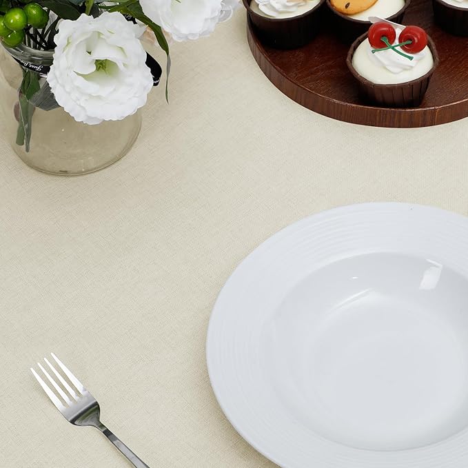 Easy-Going Faux Linen Waterproof Spill-Proof Tablecloth Stain Resistant Rectangle Table Cloth Wrinkle Free Decorative Fabric for Kitchen, Dining, Party, Weddings, Restaurants (60x120 in, Beige)