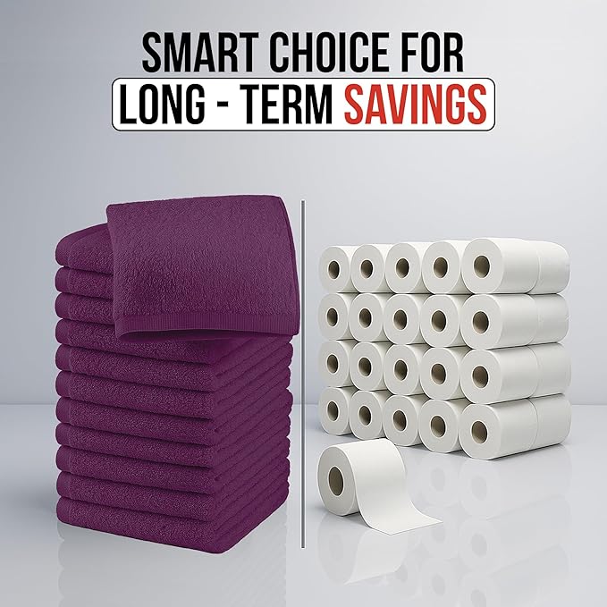 RIVERSIDE 12 Pack Washcloths - 12x12 Inches, 400 GSM, 100% Ring-Spun Cotton - Soft, Absorbent & Durable Face and Body Towels - for Bathroom, Spa, Gym, Makeup Removal & Everyday Use - Purple Passion