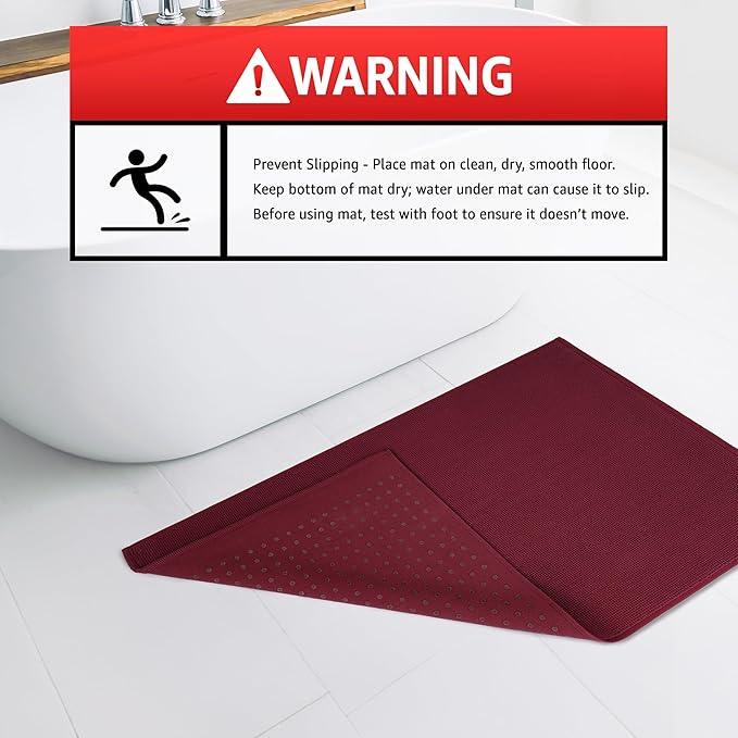 American Soft Linen Bath Rug, 17 in 24 in 100% Cotton Bath Mats Rugs for Bathroom, Slip Reducer Washable Shaggy Form Area Rugs, Burgundy Red Bath Rug