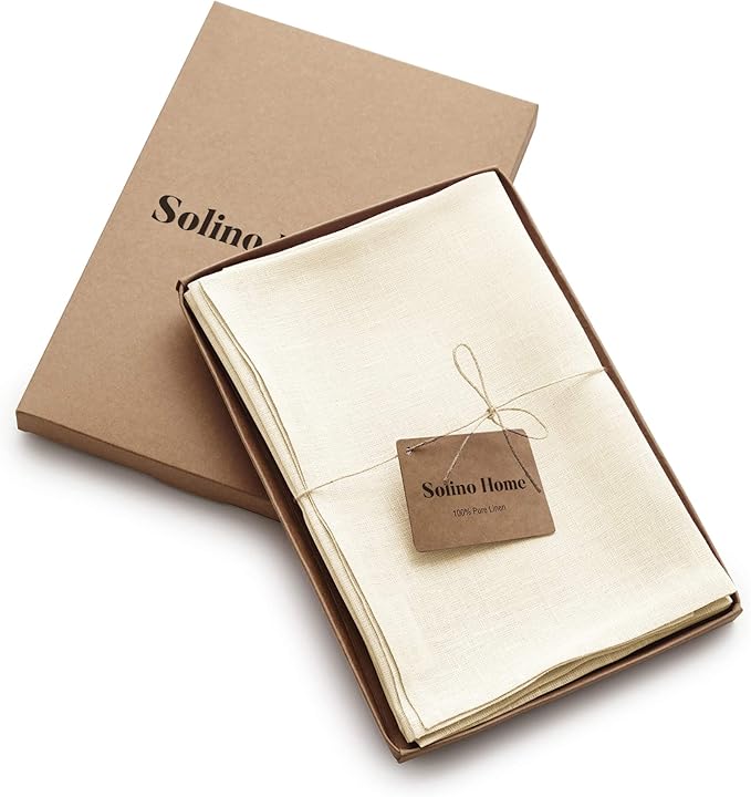 Solino Home Ivory Linen Napkins Set of 4-100% Pure Linen Cloth Washable Dinner Napkins 20 x 20 Inch for Holiday, New Year - Fete