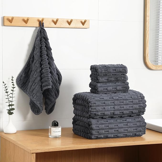 30X60 Inches Regular Bath Towels Sets of 6 for Bathroom Super Soft Quick Dry 2 Bath Towels 2 Hand Towels 2 Washcloth Towels Microfiber Shower (Charcoal Grey, 6 Piece)