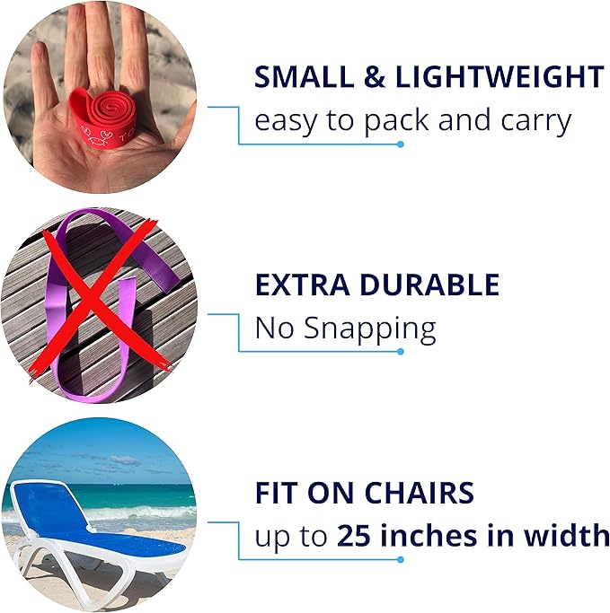 Towel Bands (6-Pack), Beach, Pool & Cruise Chairs, Extra Durable, No Snapping, Cruise Ship & Beach Essentials, Great Alternative to Beach Towel Clips