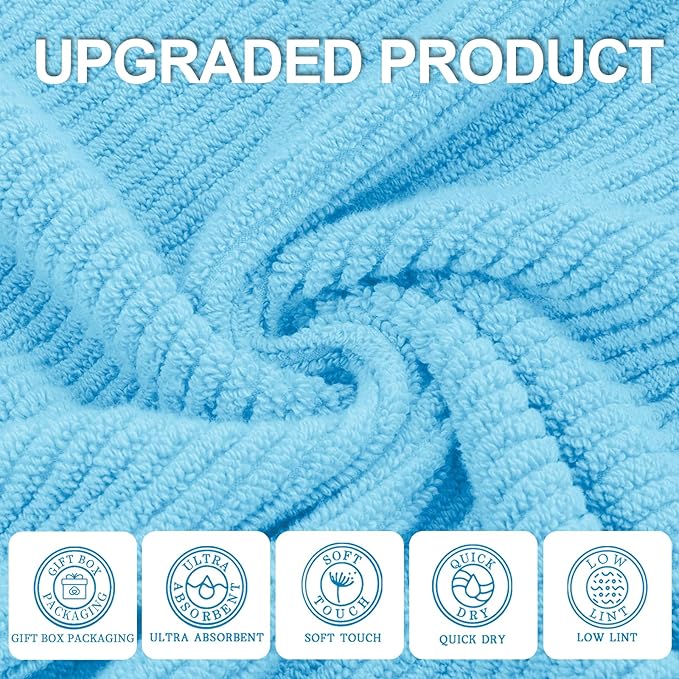 VOOVA & MOVAS Hand Towels for Bathroom Set of 4，Large 18"x 28" - 100% Cotton | Lightweight | Thick | Quick Dry | Soft | Absorbent, Bath Hand Towels, Bathroom Essentials, Blue