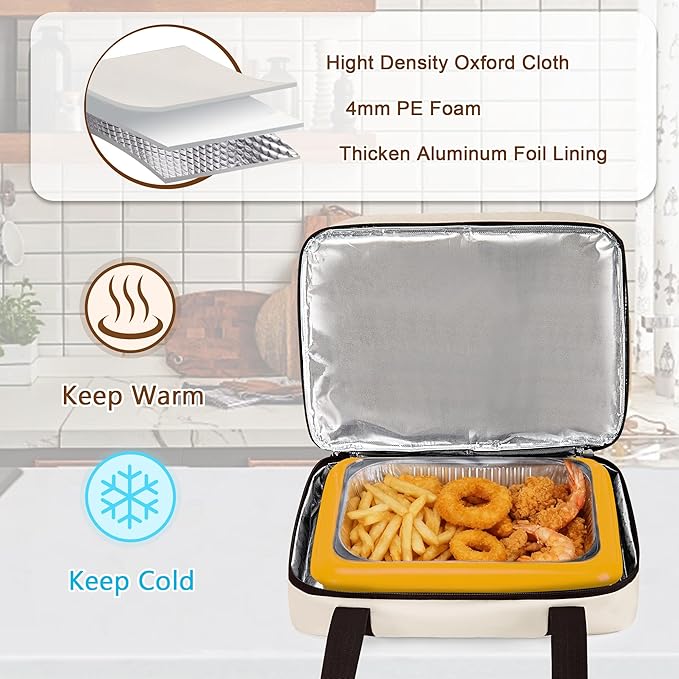 Trunab Insulated Casserole Carrier for Hot or Cold Food, Double Thermal Food Containers, Fit 9x13 Inches Baking Dish Foil Pans, For Picnic Cookouts, Potluck Parties, Beach,Beige (Beige)