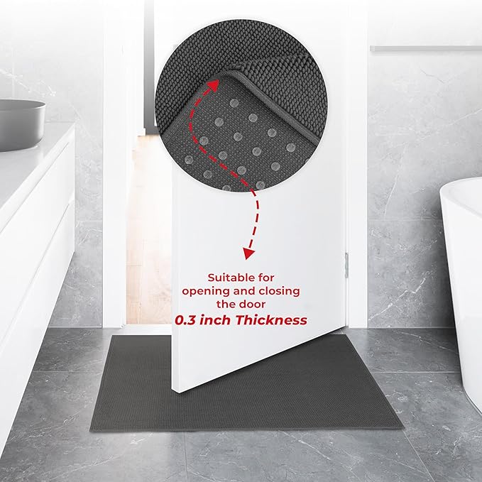 American Soft Linen Bath Rug, 17 in 24 in 100% Cotton Bath Mats Rugs for Bathroom, Slip Reducer Washable Shaggy Form Area Rugs, Gray Bath Rug