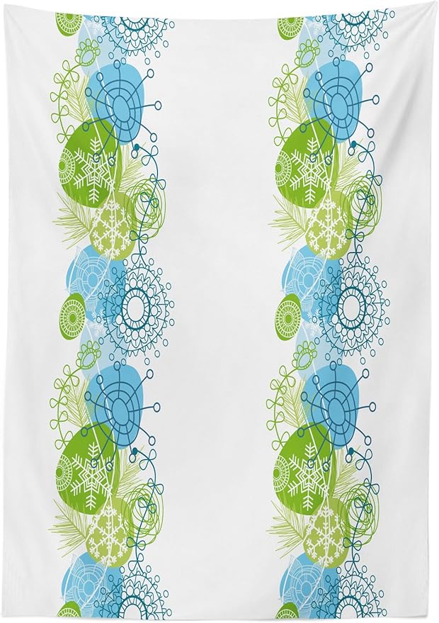 Ambesonne Pastel Tablecloth, Pastel Toned Snowflakes with Xmas Elements Noel Winter Tradition Design, Rectangular Table Cover for Dining Room Kitchen Decor, 52" X 70", Lime Green