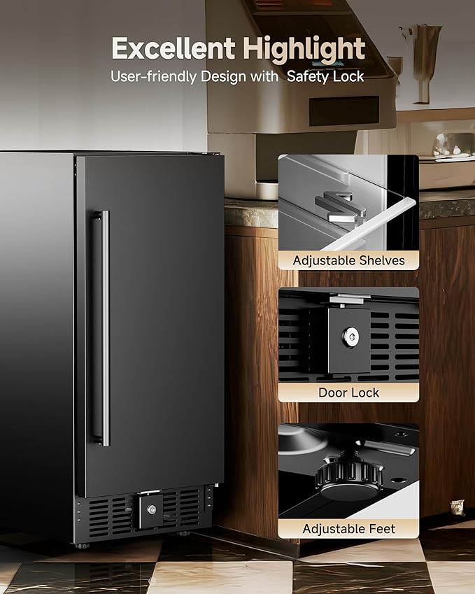 15 Inch Under Counter Beverage Fridge, 127 Cans Beverage Cooler for Built-in & Freestanding, Beer Fridge for Soda, Water, Wine - Home, Bar or Office (Black)