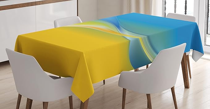 Ambesonne Yellow and Blue Tablecloth, Color Waves Ukrainian Flag Inspired Design in Vibrant Colors Curvy Line, Dining Room Kitchen Rectangular Table Cover, 60" X 84", Blue Yellow