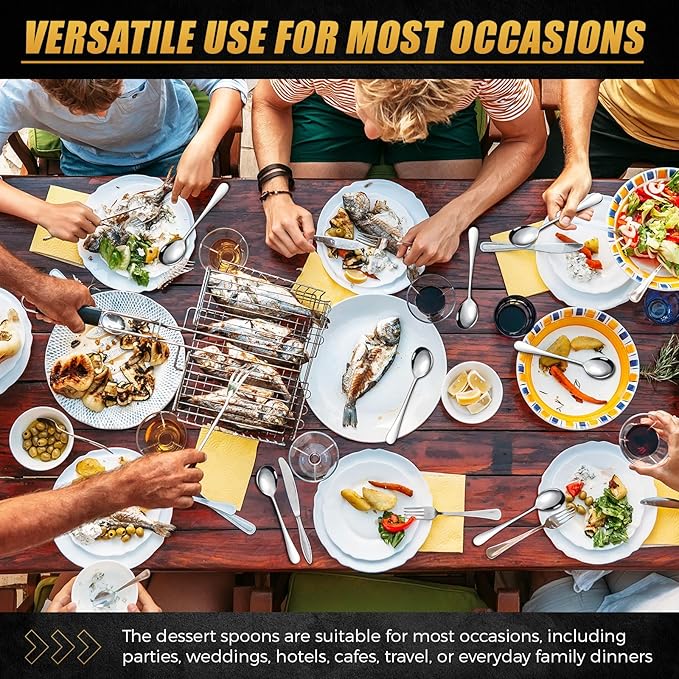 Nuogo 100 Pieces Soup Spoons Set Stainless Steel Spoons Silverware Dessert Dinnerware Bulk Metal Dinner Dinnerware Mirror Polished Tablespoon for Home Restaurant Kitchen Dishwasher Safe