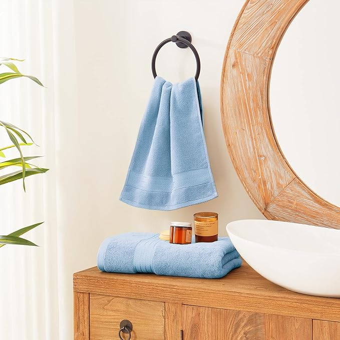 COZYART Light Blue Hand Towels for Bathroom 4 Pcs, 13x30 100% Cotton Guest Hands Towel Set Super Soft Absorbent Durable 650 GSM for Daily Use