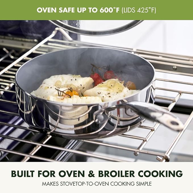 GreenPan Valencia Pro Stainless Steel 10 Piece Cookware Pots and Pans Set, Induction Suitable Mirrored Tri-Ply, Ceramic Nonstick PFAS-Free Coating, Multi Clad, Dishwasher Oven & Broiler Safe