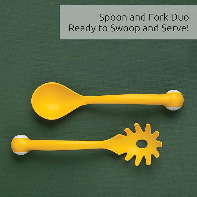 OTOTO Pasta Monsters and Salad Servers - BPA-Free Fun Kitchen Gadgets - 100% Food Safe Salad Spoon and Fork Set - 11.93x 3.39 x 2.24 inch