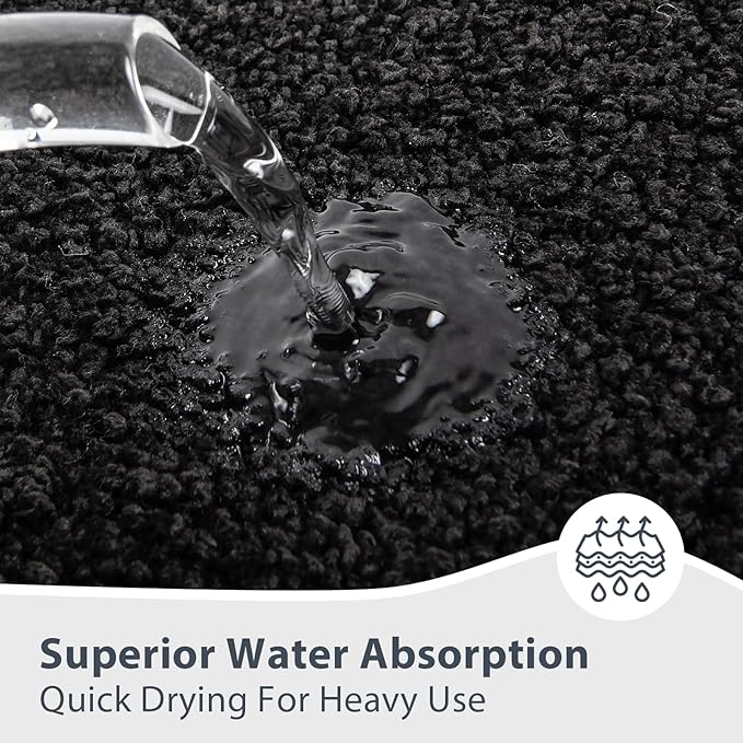 Bathroom Rugs U-Shaped 20" x 24", Non-Slip Extra Soft Absorbent Bath Rugs, Machine Washable Quick Dry Bath Mats for Toilet Base, Black