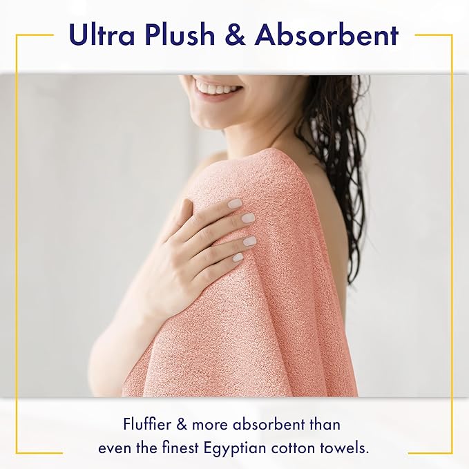 Ultra Soft & Plush Viscose from Bamboo Bath Towels - 700 GSM Luxury Bath Towels - 6 Piece Set - Super Absorbent & Quick Drying (Blush Pink)