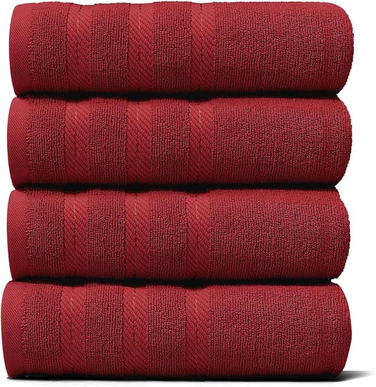 Hearth & Harbor Luxury Hand Towels - 100% Ring Spun Cotton Hand Towels for Bathroom, Shower, Spa, Soft & Absorbent Towels, 4 Piece Set, Red