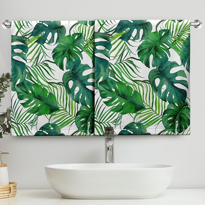 Summer Palm Tree Leaves Kitchen Towel Tropical Jungle Palm Hand Towel for Bathroom Green Leaf Dish Towel 14.4 X 28.3 in Soft Absorbent for Bathroom Kitchen Home Decor