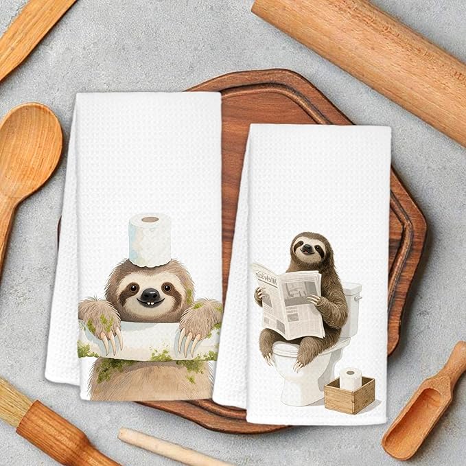 Sloth Bathroom Hand Towels Set of 2, Kids Bathroom Decor, Sloth Gifts for Women Decorative Hand Towels for Kids Bath Room Washroom, 16x24 Inch