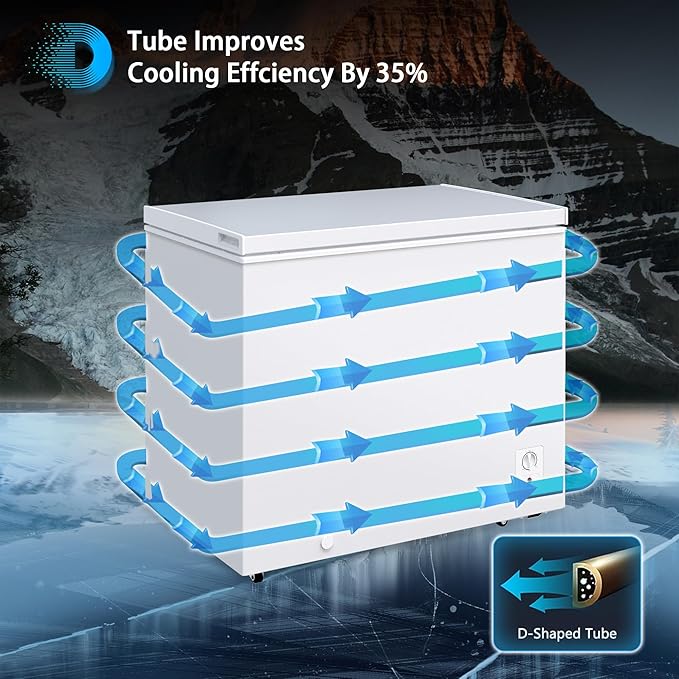 Large Chest Freezer, 9.0 Cu.ft Deep Freezer FreeStanding Top Door Freezer with 8 Adjustable Thermostat (-11.2°F to 10.4°F) and Removable Basket, Universal Wheels, Manual Defrost for Garage, White
