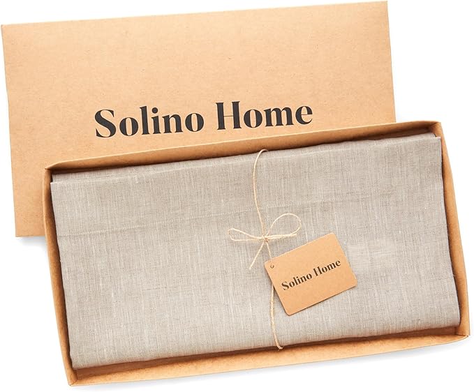 Solino Home Light Natural Linen Tablecloth 52 x 52 Inch - 100% Pure Linen Square Table Throw - Athena, Machine Washable Tablecloth for Holiday