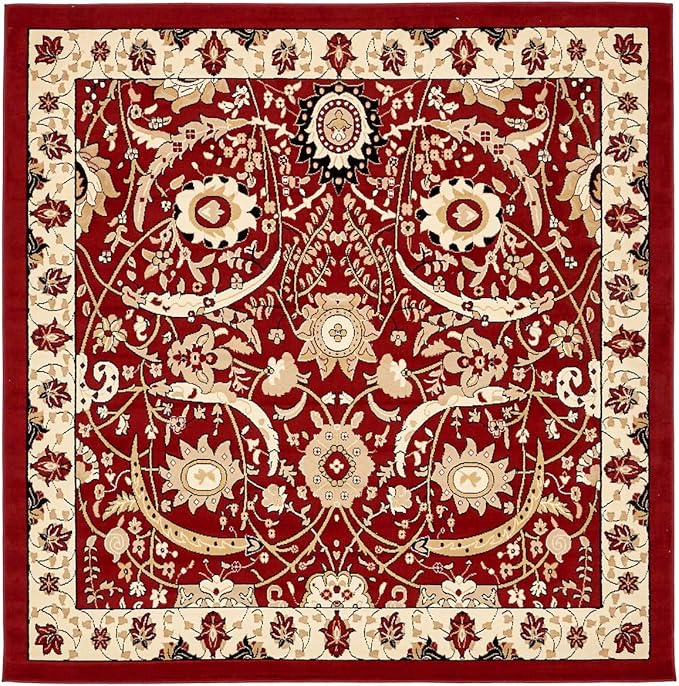 Unique Loom Espahan Collection Area Rug - Cape Cod (8'Square, Red/ Beige)