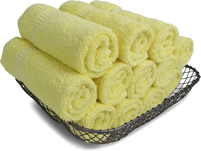 SALBAKOS 100% Turkish Cotton Washcloth Set of 12 13x13 inch | Heirloom Quality | Hotel & Spa Collection | Ultra Soft, Super Absorbent, Washcloth Towels | Made in Turkey (Yellow, 12 Washcloths)