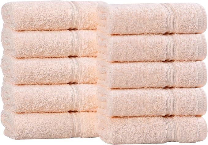 Superior Egyptian Cotton 10-Piece Face Towel Set , Small Towels For Facial, Spa, Quick Dry, Absorbent Towels, Bathroom Accessories, Guest Bath, Home Essentials, Washcloth, Airbnb, Peach