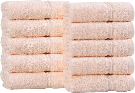 Superior Egyptian Cotton 10-Piece Face Towel Set , Small Towels For Facial, Spa, Quick Dry, Absorbent Towels, Bathroom Accessories, Guest Bath, Home Essentials, Washcloth, Airbnb, Peach