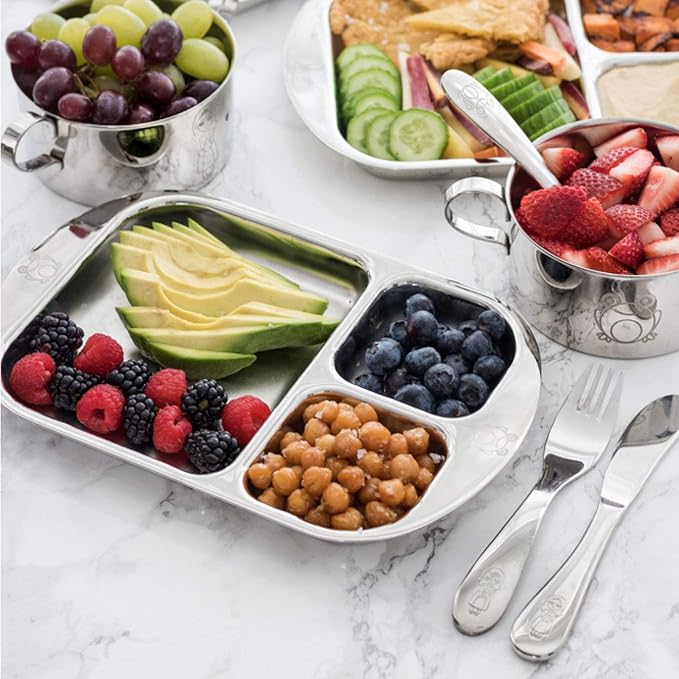 Kids Stainless Steel Utensil Set | Premium #304 (18/8) | Robot Design | 5-piece Set: 2 Spoons, 2 Forks, & 1 Butter Knife | Safe & Durable for Toddlers and Children | by Kiddobloom