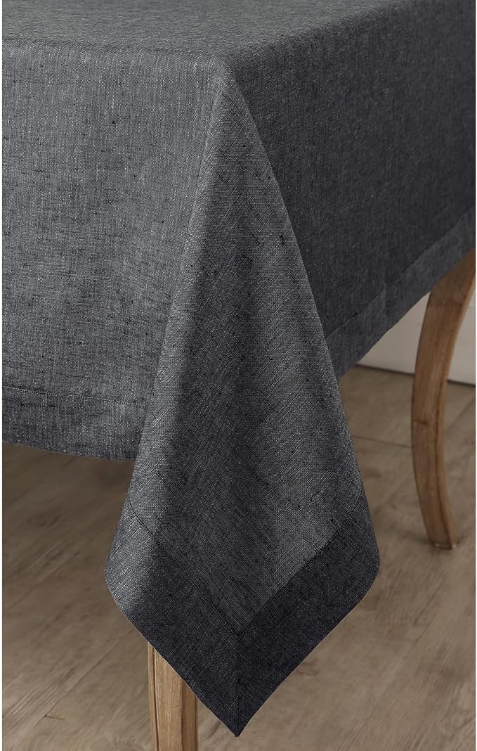 Solino Home Linen Tablecloth 60 x 90 Inch - 100% Pure Linen Charcoal Grey Table Cloth for Rectangular Tables - Athena, Machine Washable Cloth Tablecloth for Winter