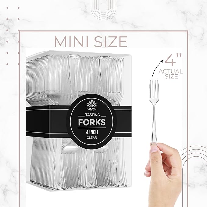 Exquisite Mini Disposable Clear Forks For Desserts - Pack Of 100 Dessert Forks – Size: 4 Inch - Color: Clear - Real Flatware Look - BPA Free - Food Safe