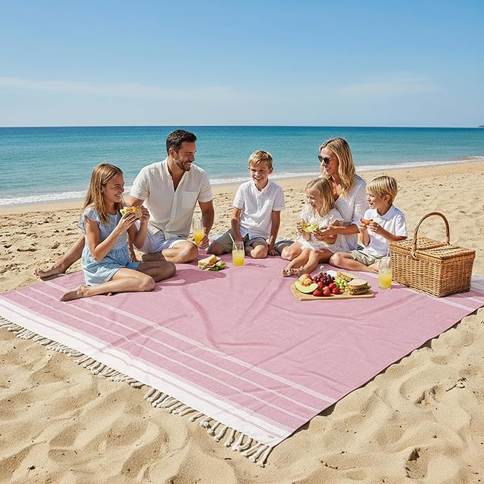 LANE LINEN Beach Vacation Essentials Blanket- Large Beach Blanket Sandproof with Quick Dry Comfort 82"x82", Perfect for Family Vacations, Park Outings, or Social Games – Candy Pink