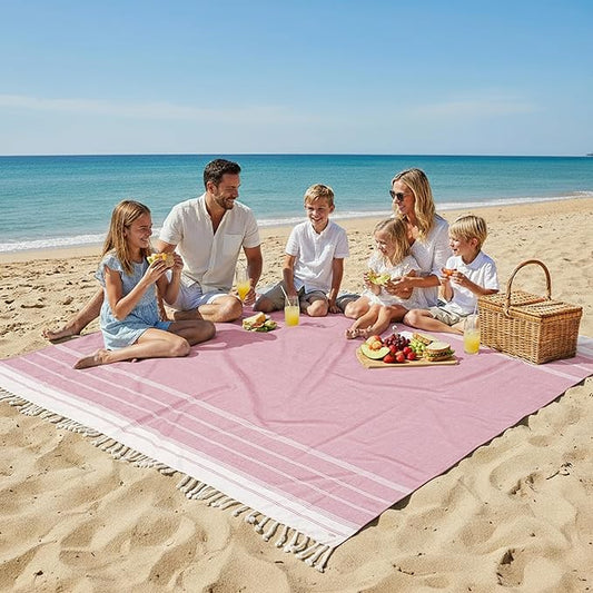 LANE LINEN Beach Vacation Essentials Blanket- Large Beach Blanket Sandproof with Quick Dry Comfort 82"x82", Perfect for Family Vacations, Park Outings, or Social Games – Candy Pink