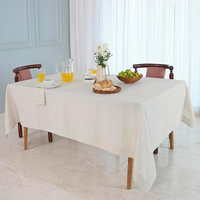D'Moksha Homes Linen Tablecloth 60 x 120 Inch - 100% Pure Linen Light Natural Table Cloth for Rectangle Tables - Machine Washable Cloth Tablecloth for Winter, Christmas, Holiday, New Year