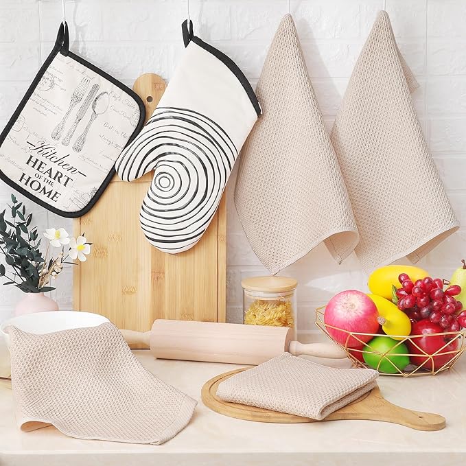 Homaxy 100% Cotton Waffle Weave Kitchen Dish Cloths, Ultra Soft Absorbent Quick Drying Dish Towels, 12 x 12 Inches, 8-Pack, Beige
