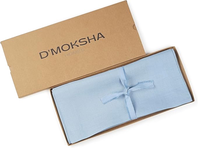 D'Moksha Homes Linen Table Runner 36 Inches - 100% Pure Linen Powder Blue Small Table Runner 14 x 36 Inch for Dresser, Coffee Tables, Winter, Christmas, Holiday, New Year-Machine Washable